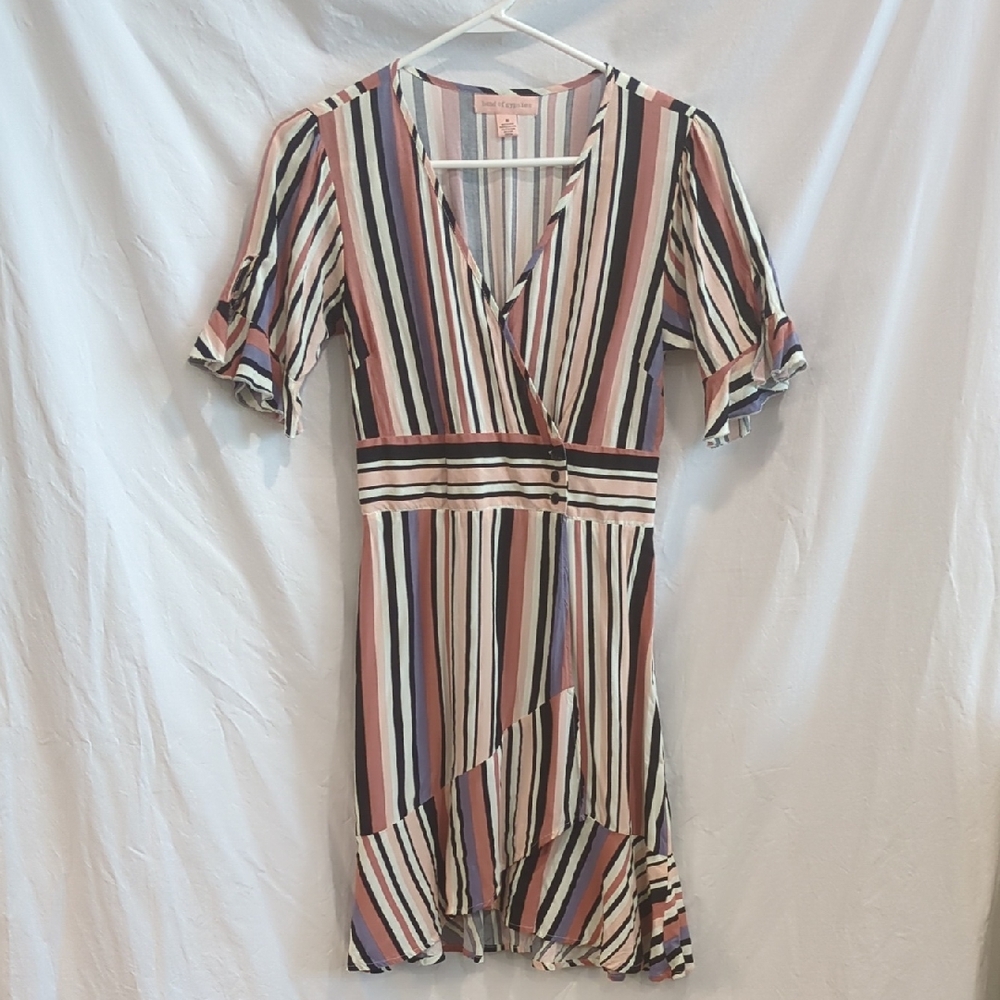 Band Of Gypsies | Stripe V-Neck Ruffle Sleeve Wrap Dress Asymmetric Hem | M